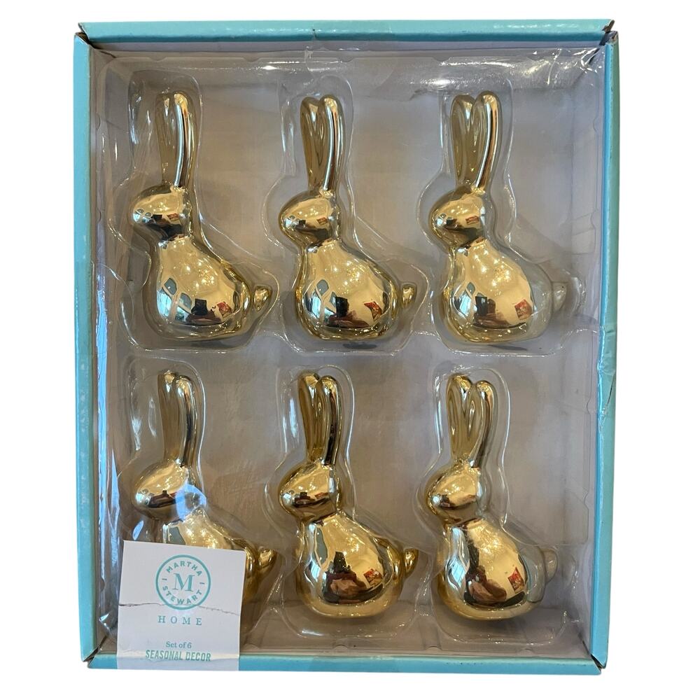 6pc Martha Stewart Gold Bunny Rabbit Figurines 3.25in Ceramic Easter Decor New